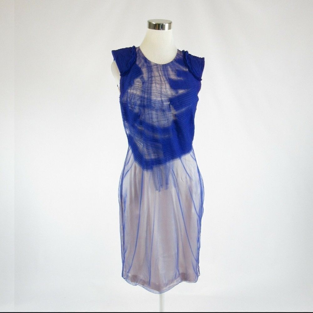 Rue Du Mail blue sheer sheath dress 6